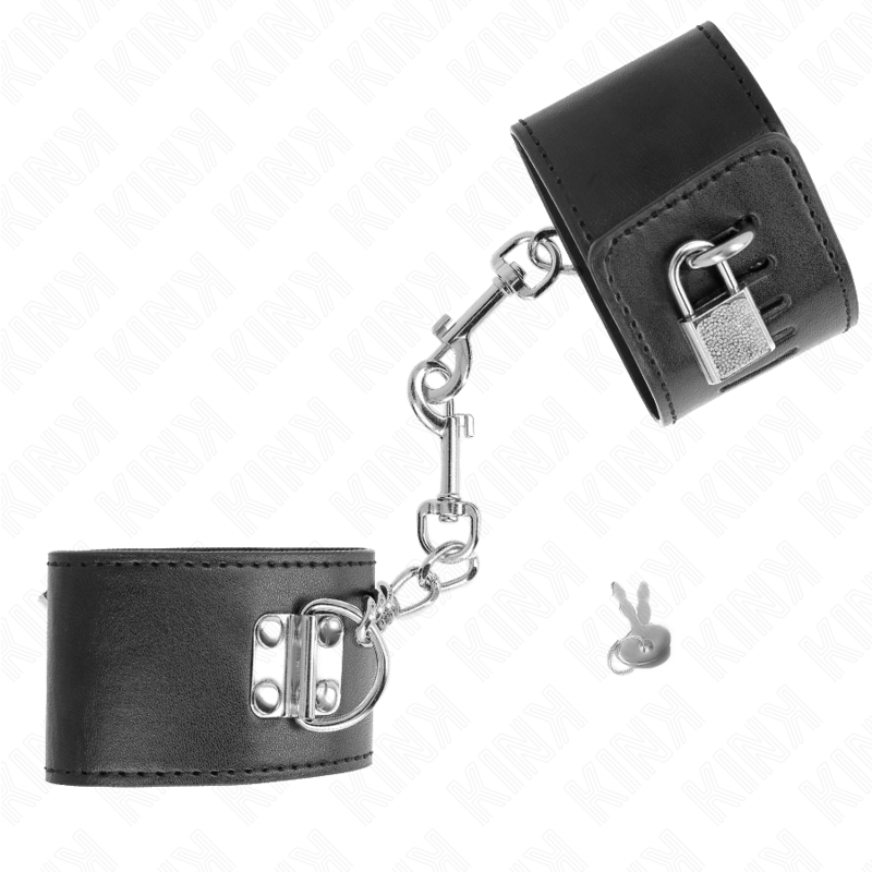 KINK - WRIST RESTRAINTS WITH PADLOCK CLOSURE BLACK ADJUSTABLE 16-23 CM X 5.5 CM - My naughty haven #