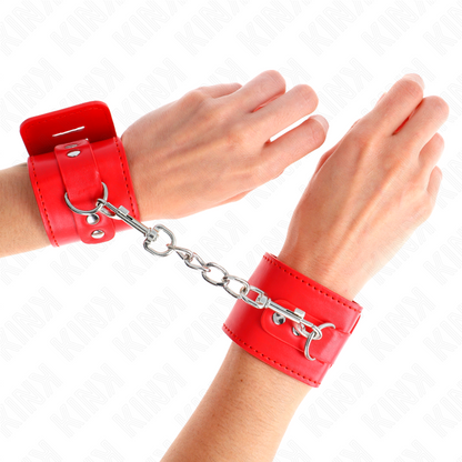 KINK - WRIST RESTRAINTS WITH PADLOCK CLOSURE RED ADJUSTABLE 16-23 CM X 5.5 CM - My naughty haven #