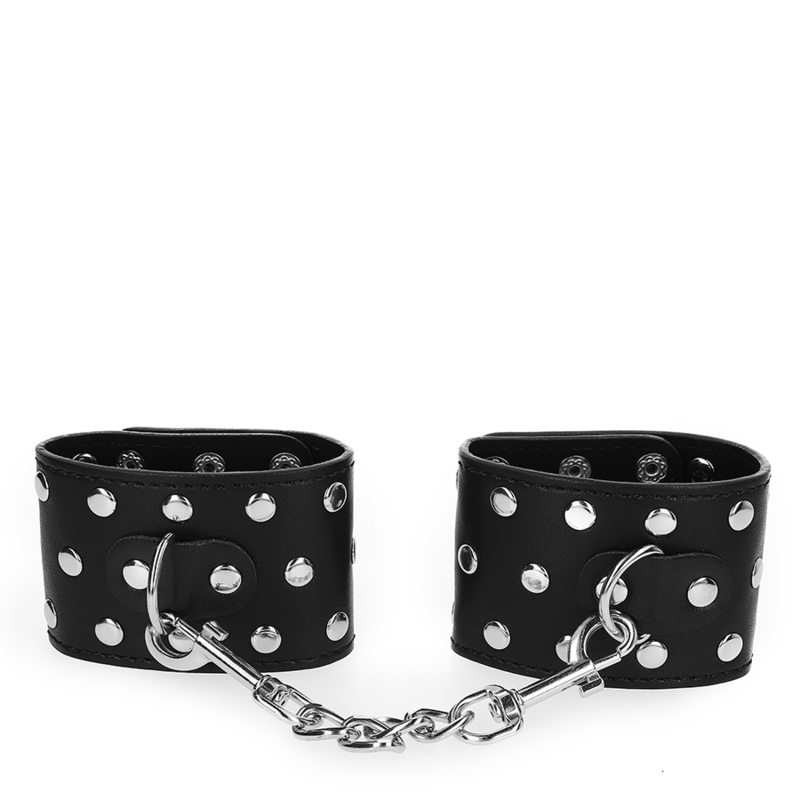 KINK - WRIST RESTRAINTS WITH SNAP FASTEN FULL OF RIVETS BLACK ADJUSTABLE 19-24 CM X 5.5 CM - My naughty haven #