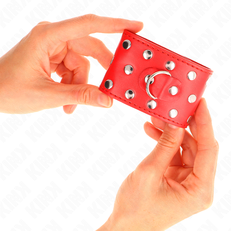 KINK - WRIST RESTRAINTS WITH SNAP FASTEN FULL OF RIVETS RED ADJUSTABLE 19-24 CM X 5.5 CM - My naughty haven #