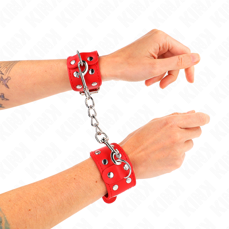 KINK - WRISTBANDS WITH DOUBLE LINE OF ADJUSTABLE STUDS RED - My naughty haven #