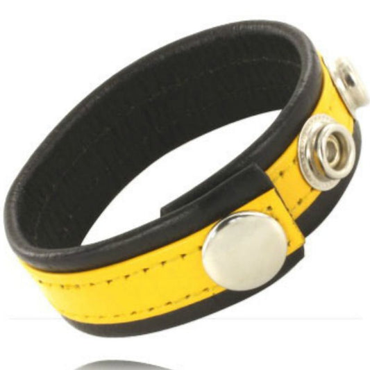 LEATHER BODY - ADJUSTABLE LEATHER STRAP PENIS YELLOW-BLACK - My naughty haven #
