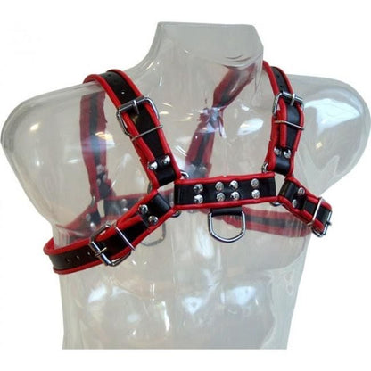 LEATHER BODY - CHAIN HARNESS III BLACK / RED - My naughty haven #