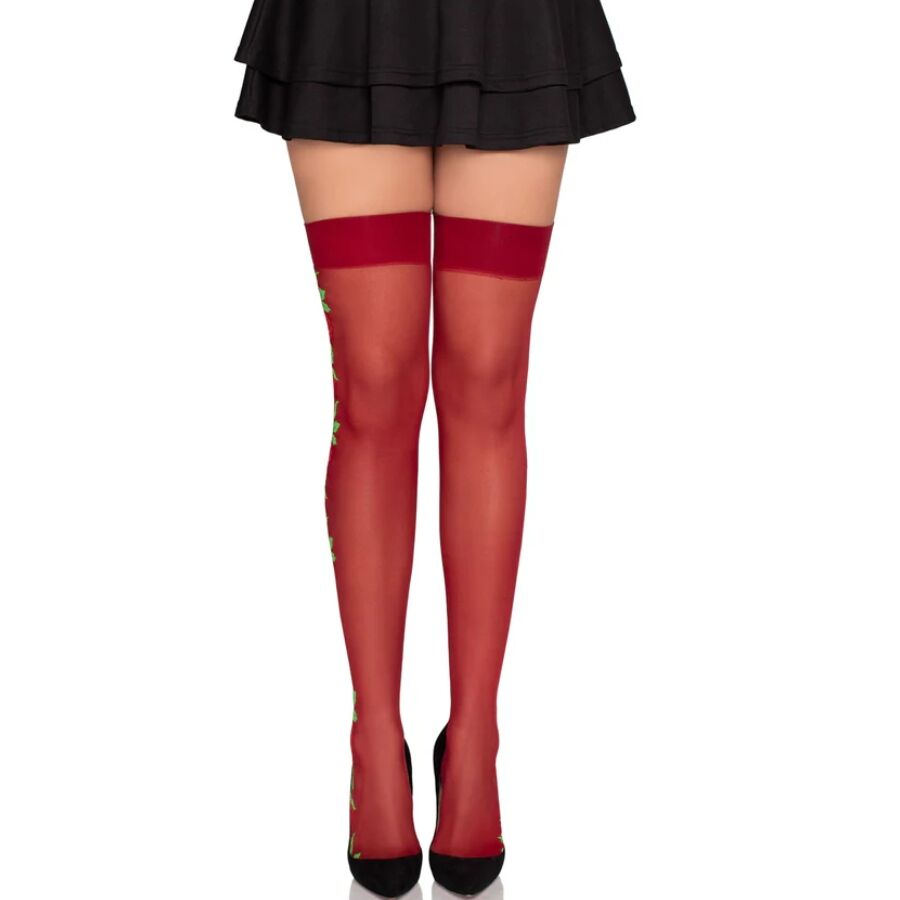 LEG AVENUE - 1957 GARTER BELT STOCKINGS WITH RED FLOWERS - ONE SIZE - My naughty haven #