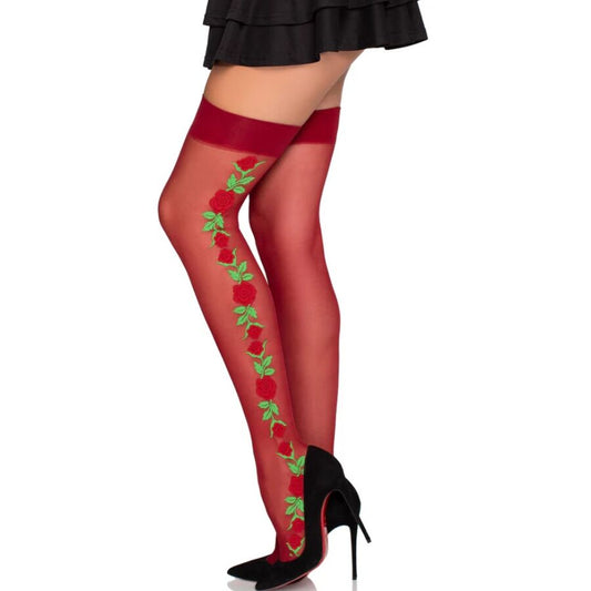 LEG AVENUE - 1957 GARTER BELT STOCKINGS WITH RED FLOWERS - ONE SIZE - My naughty haven #