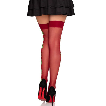 LEG AVENUE - 1957 GARTER BELT STOCKINGS WITH RED FLOWERS - ONE SIZE - My naughty haven #