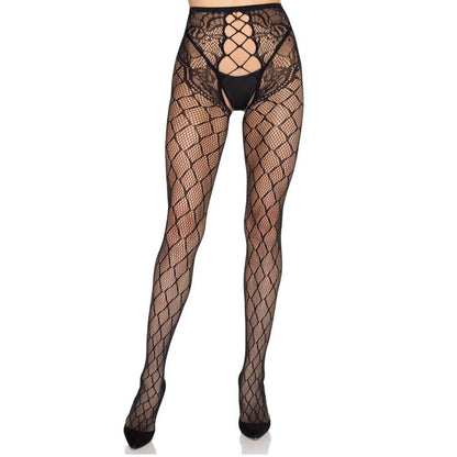 LEG AVENUE - 1966 NET TIGHTS WITH CROTCHLESS PANTY BLACK - ONE SIZE - My naughty haven #