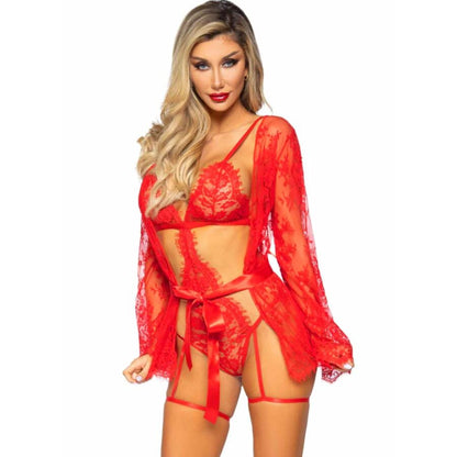 LEG AVENUE - 86123 TEDDY + GARTER ROBE SET RED SIZE S - My naughty haven #