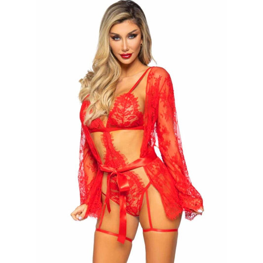 LEG AVENUE - 86123 TEDDY + GARTER ROBE SET RED SIZE S - My naughty haven #
