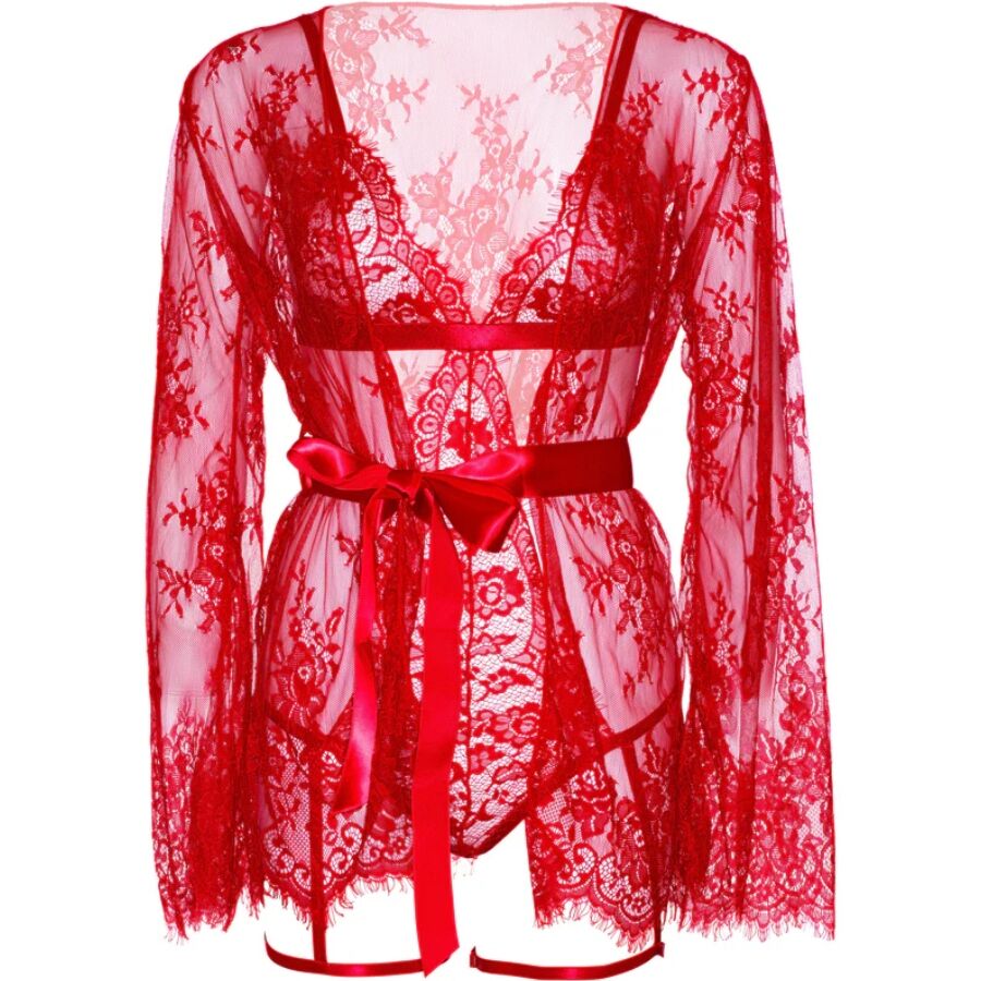 LEG AVENUE - 86123 TEDDY + GARTER ROBE SET RED SIZE S - My naughty haven #