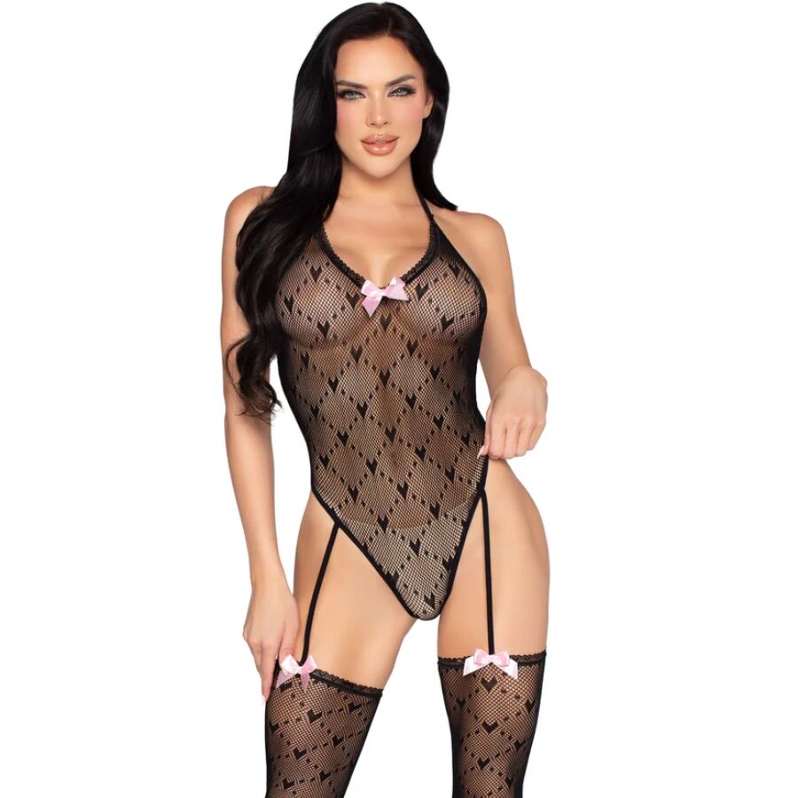 LEG AVENUE - 89360 OPEN BACK BODYSUIT WITH GARTER BELT BLACK- ONE SIZE - My naughty haven #