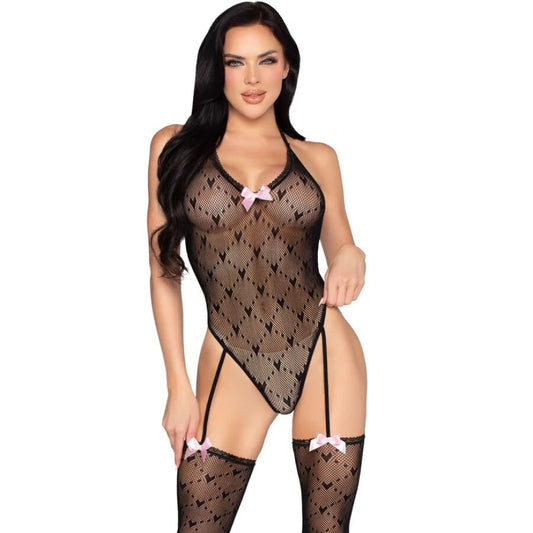 LEG AVENUE - 89360 OPEN BACK BODYSUIT WITH GARTER BELT BLACK- ONE SIZE - My naughty haven #