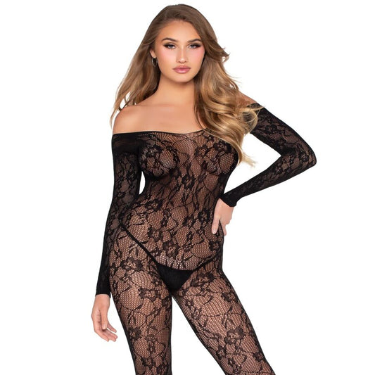LEG AVENUE - 89366 LACE LINGERIE BODYSTOCKING BLACK - ONE SIZE - My naughty haven #