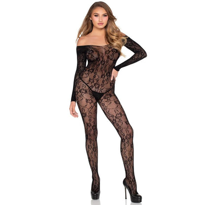 LEG AVENUE - 89366 LACE LINGERIE BODYSTOCKING BLACK - ONE SIZE - My naughty haven #