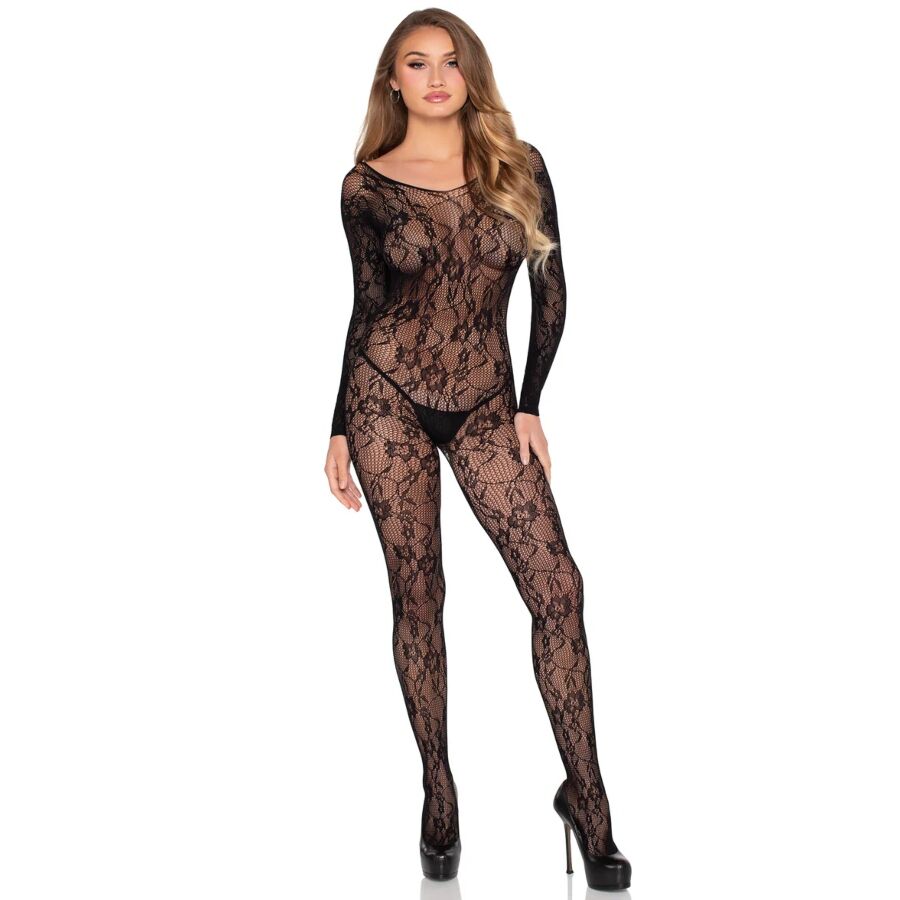 LEG AVENUE - 89366 LACE LINGERIE BODYSTOCKING BLACK - ONE SIZE - My naughty haven #