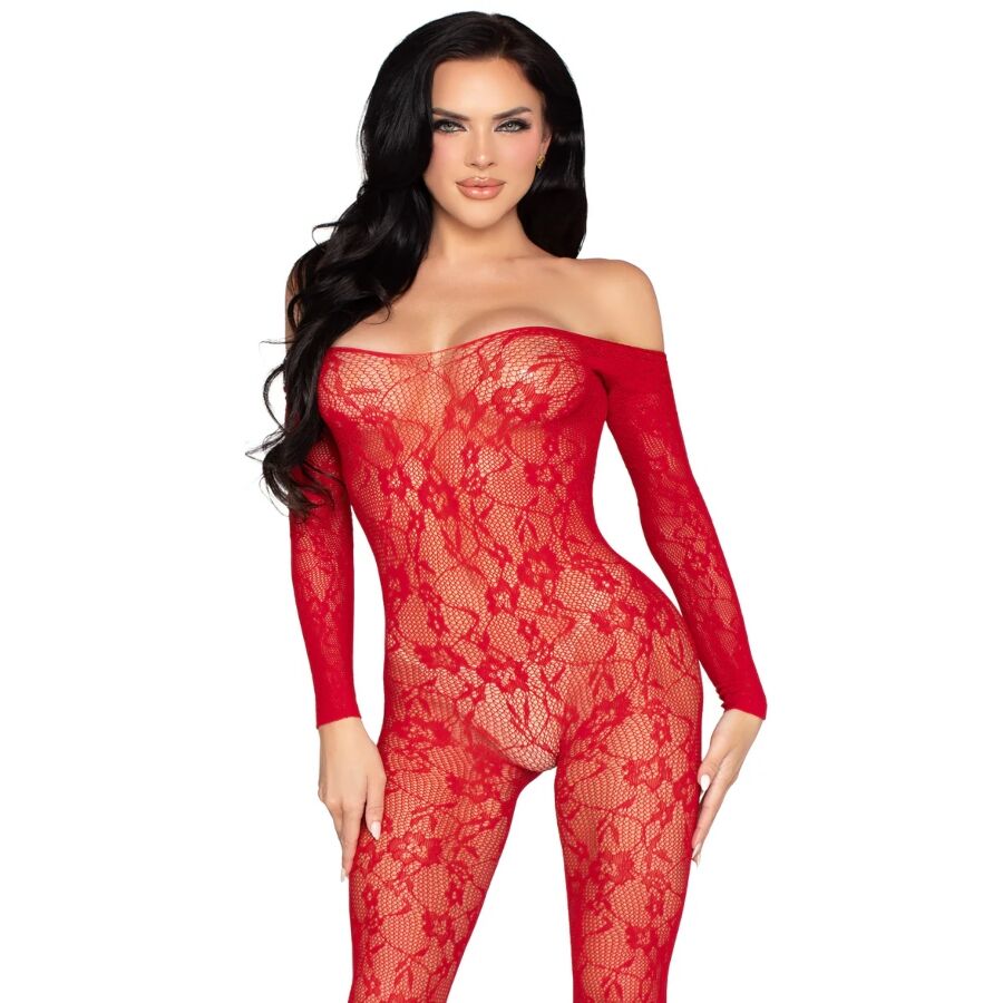 LEG AVENUE - 89366 LACE LINGERIE BODYSTOCKING RED - ONE SIZE - My naughty haven #