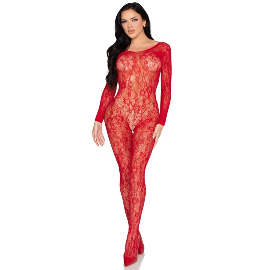 LEG AVENUE - 89366 LACE LINGERIE BODYSTOCKING RED - ONE SIZE - My naughty haven #