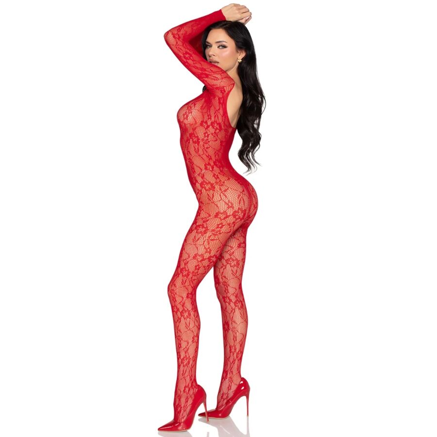 LEG AVENUE - 89366 LACE LINGERIE BODYSTOCKING RED - ONE SIZE - My naughty haven #