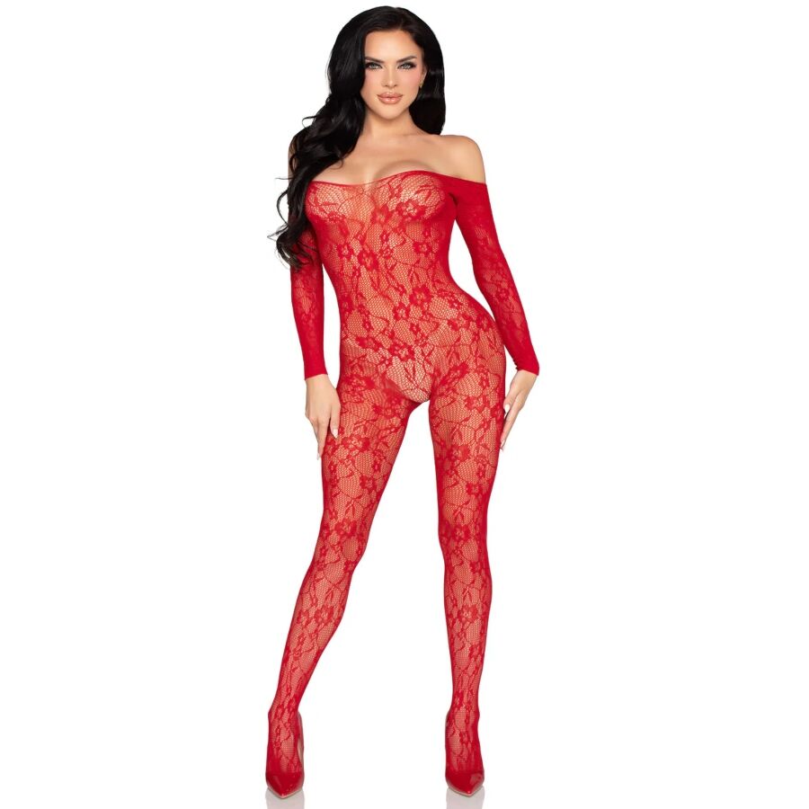 LEG AVENUE - 89366 LACE LINGERIE BODYSTOCKING RED - ONE SIZE - My naughty haven #