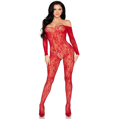 LEG AVENUE - 89366 LACE LINGERIE BODYSTOCKING RED - ONE SIZE - My naughty haven #