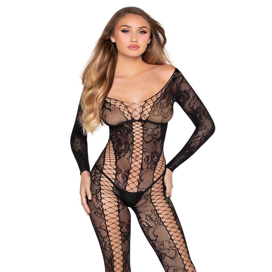 LEG AVENUE - 89369 NET & LACE JUMPSUIT BLACK - ONE SIZE - My naughty haven #