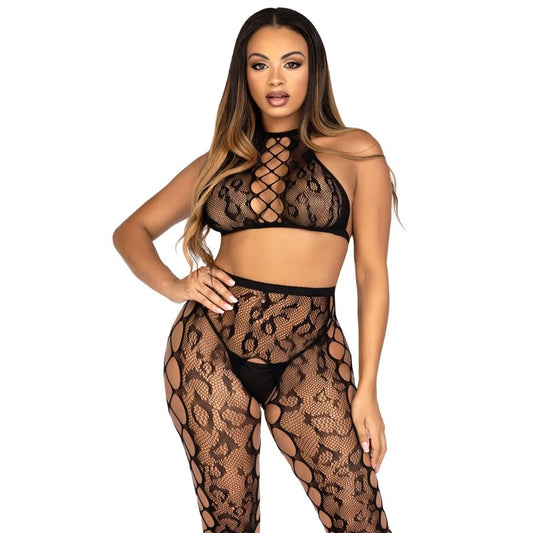 LEG AVENUE - 89372 CROP TOP & CROTCHLESS TIGHTS BLACK - ONE SIZE - My naughty haven #