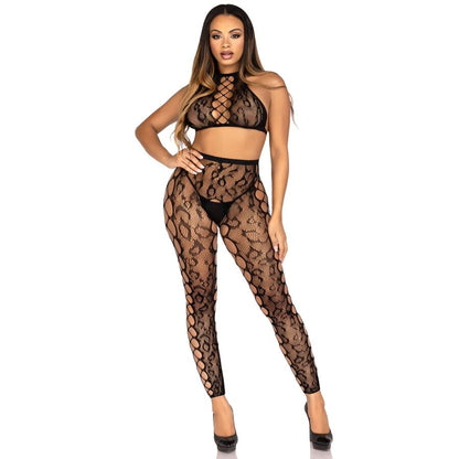 LEG AVENUE - 89372 CROP TOP & CROTCHLESS TIGHTS BLACK - ONE SIZE - My naughty haven #