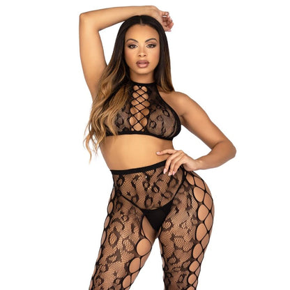 LEG AVENUE - 89372 CROP TOP & CROTCHLESS TIGHTS BLACK - ONE SIZE - My naughty haven #