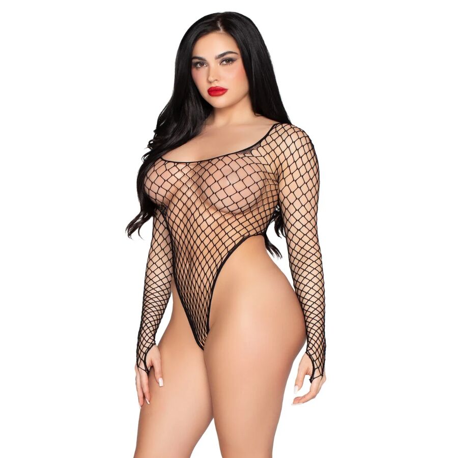 LEG AVENUE - 89377 HIGH-CUT INDUSTRIAL NET BODYSUIT BLACK - ONE SIZE - My naughty haven #