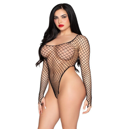 LEG AVENUE - 89377 HIGH-CUT INDUSTRIAL NET BODYSUIT BLACK - ONE SIZE - My naughty haven #
