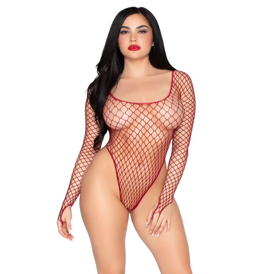LEG AVENUE - 89377 HIGH-CUT INDUSTRIAL NET BODYSUIT RED - ONE SIZE - My naughty haven #