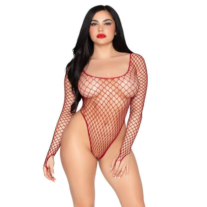 LEG AVENUE - 89377 HIGH-CUT INDUSTRIAL NET BODYSUIT RED - ONE SIZE - My naughty haven #