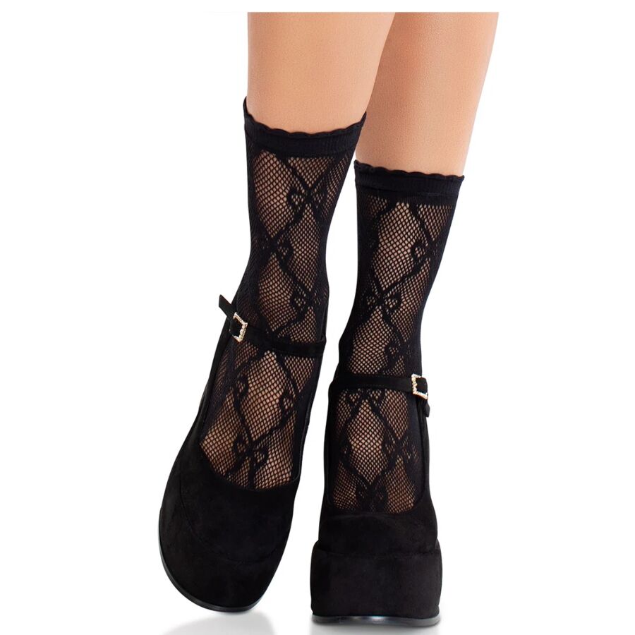 LEG AVENUE - BLACK LACE BOW LACE SOCKS - My naughty haven #