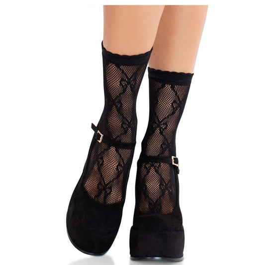 LEG AVENUE - BLACK LACE BOW LACE SOCKS - My naughty haven #