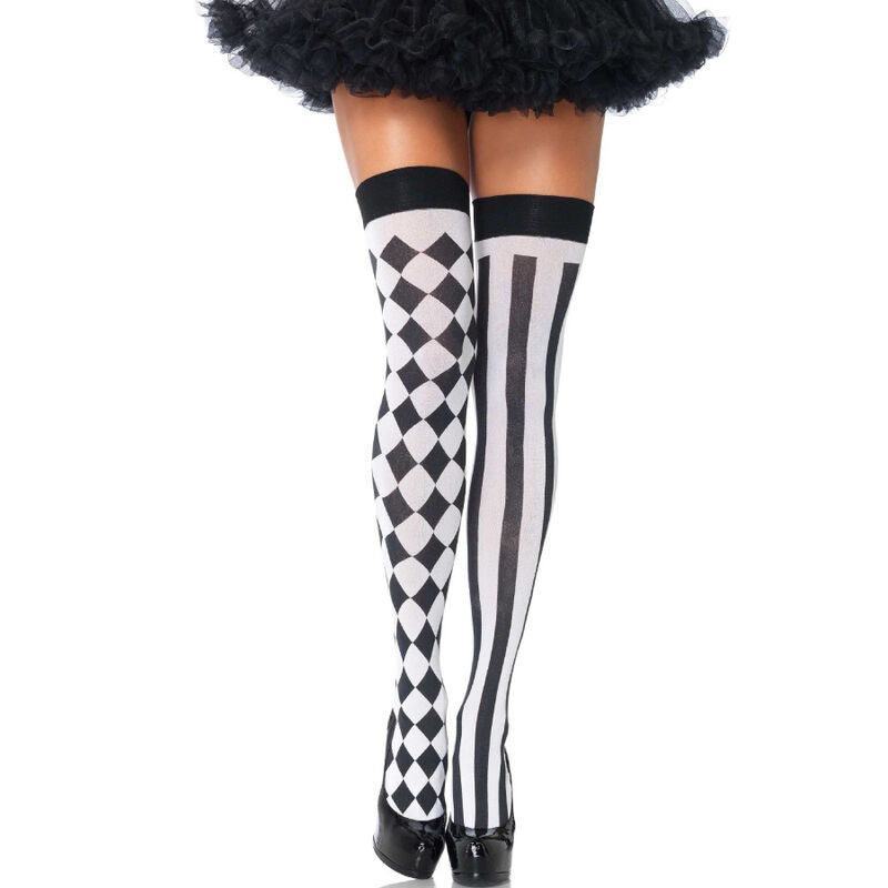 LEG AVENUE - BLACK/WHITE ARLEQUIN HIGH SOCKS - My naughty haven #