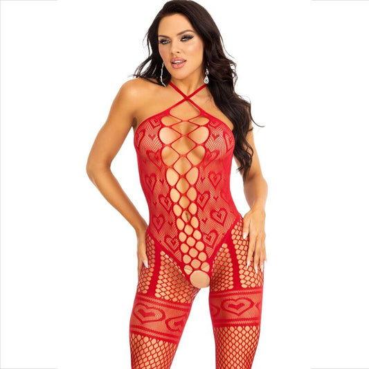 LEG AVENUE - BODYSTOCKING NECK HALTER RED HEARTS RED - My naughty haven #