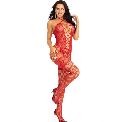 LEG AVENUE - BODYSTOCKING NECK HALTER RED HEARTS RED - My naughty haven #