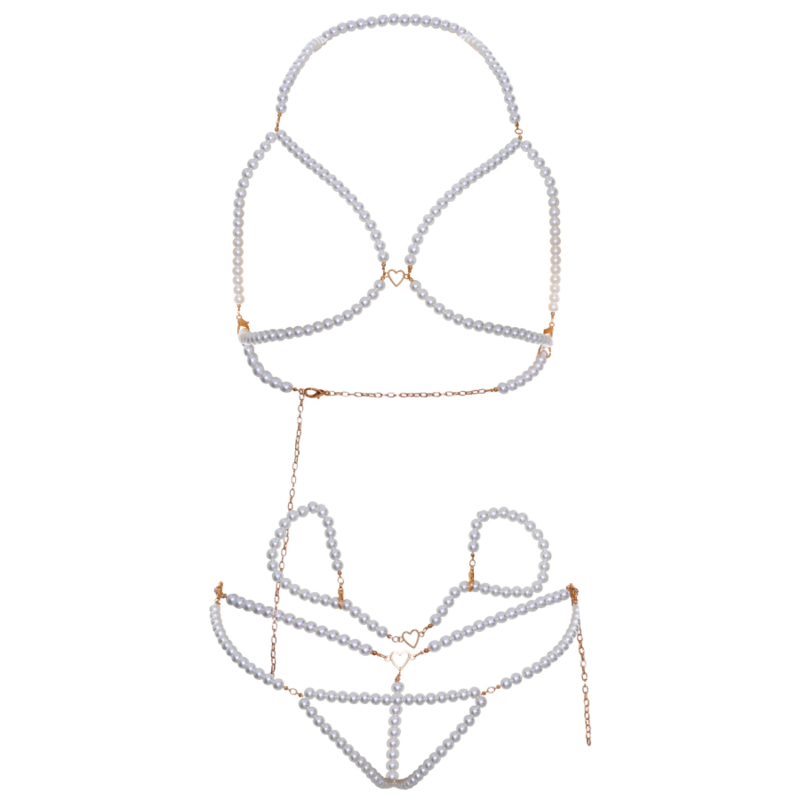 LEG AVENUE - BRA WRISTBANDS & PEARL THONG SET - My naughty haven #