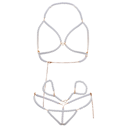 LEG AVENUE - BRA WRISTBANDS & PEARL THONG SET - My naughty haven #