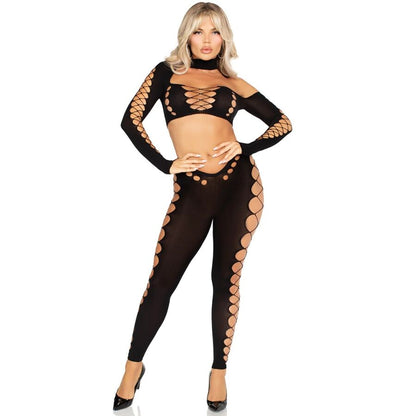 LEG AVENUE - CROP TOP AND LEGGINGS CUT-OUT SEAMLESS BLACK - My naughty haven #