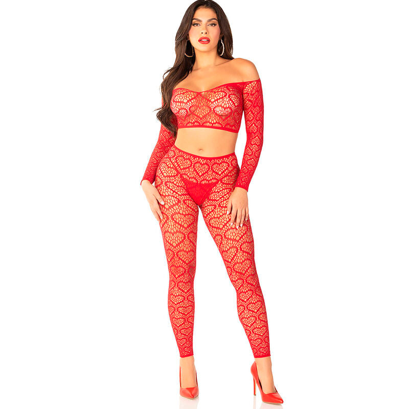 LEG AVENUE - CROP TOP + STOCKINGS RED ONE SIZE - My naughty haven #