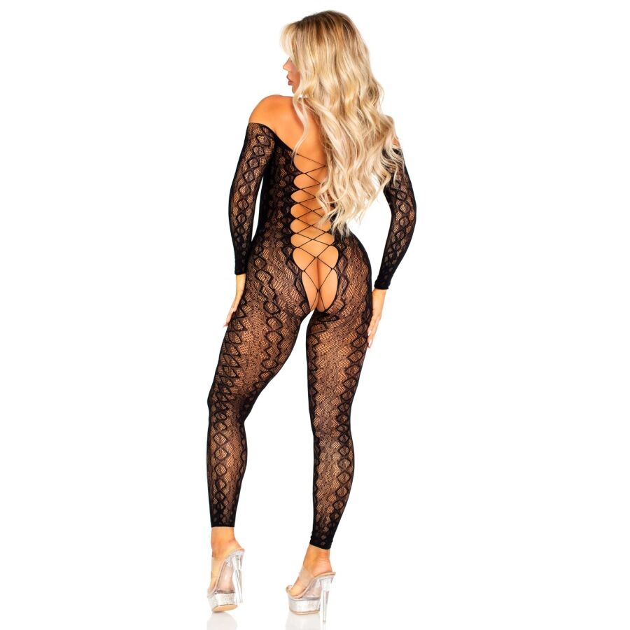 LEG AVENUE - CROTCHLESS BODYSTOCKING IN EXOTIC SNAKE LACE BLACK - My naughty haven #