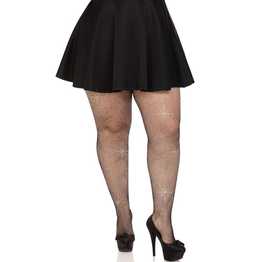 LEG AVENUE - CRYSTALIZED MESH STOCKINGS BLACK PLUS SIZE - My naughty haven #