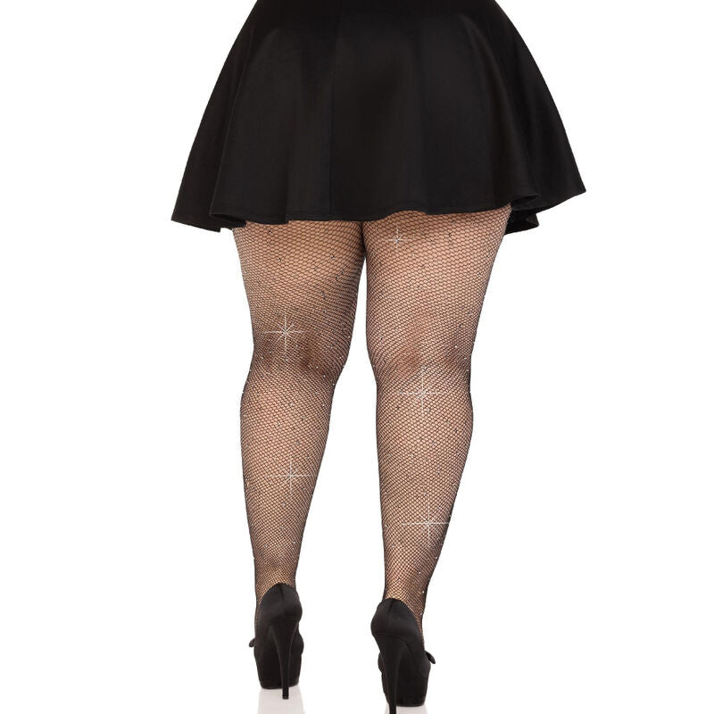 LEG AVENUE - CRYSTALIZED MESH STOCKINGS BLACK PLUS SIZE - My naughty haven #