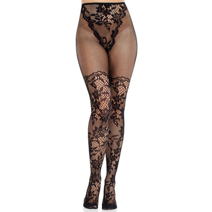 LEG AVENUE - DAHLIA LACE STOCKINGS WITH NET DETAIL BLACK - My naughty haven #