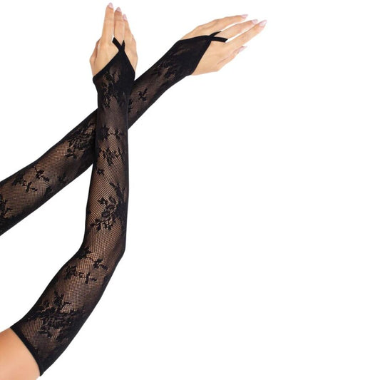 LEG AVENUE - EXTRA LONG FLORAL LACE ARM WARMER GLOVES BLACK - My naughty haven #