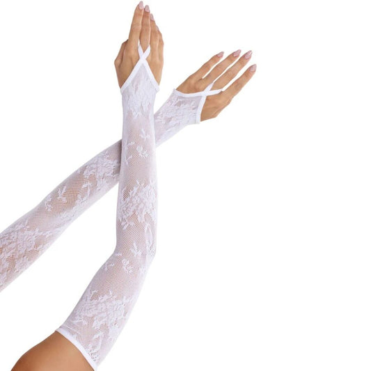 LEG AVENUE - EXTRA LONG FLORAL LACE ARM WARMER GLOVES WHITE - My naughty haven #