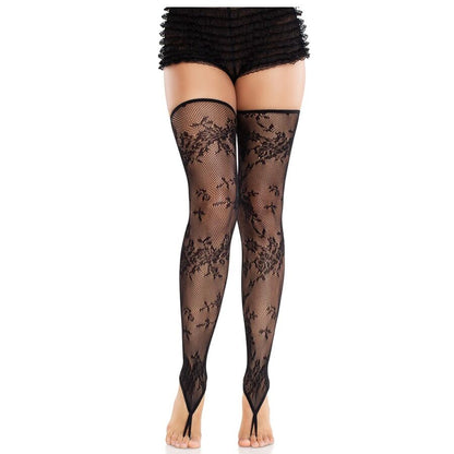 LEG AVENUE - FLORAL LACE FOOTLESS STOCKINGS BLACK - My naughty haven #