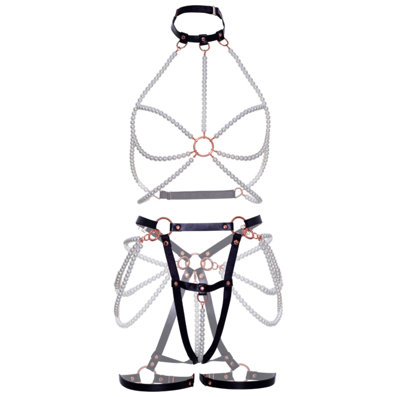 LEG AVENUE - HARNESS BRA & PEARL GARTER S - My naughty haven #