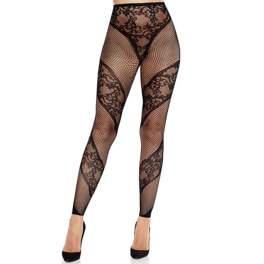 LEG AVENUE - LACE AND SHEER FOOTLESS TIGHTS BLACK - My naughty haven #